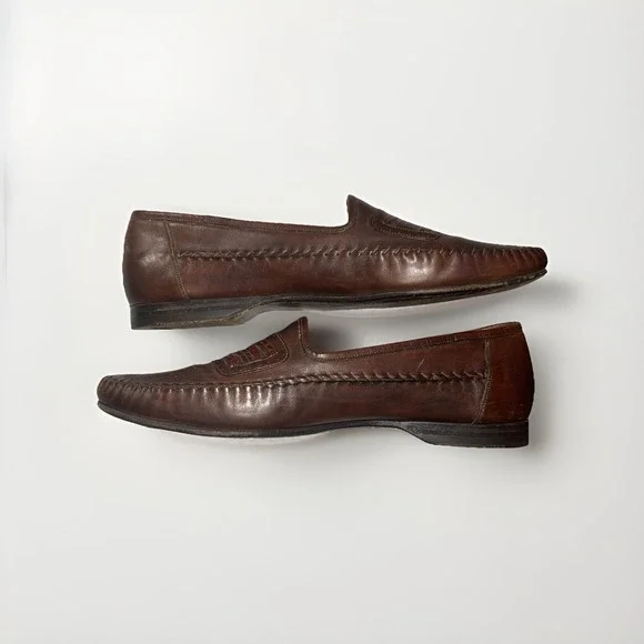 Santoni Loafer Men's 13D Brown Leather Mocassin Relaxed Slip On Italy Made Shoes